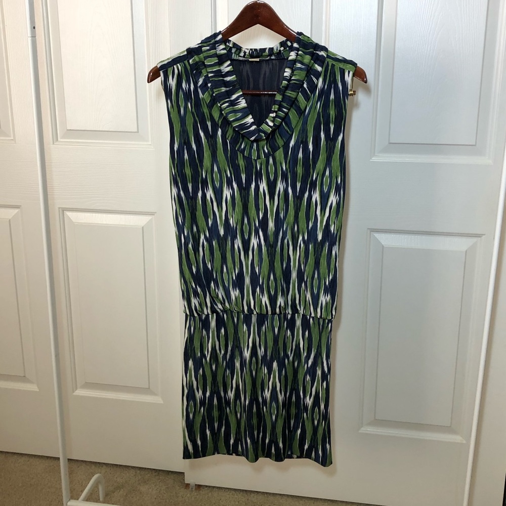 Green, blue, and white dress